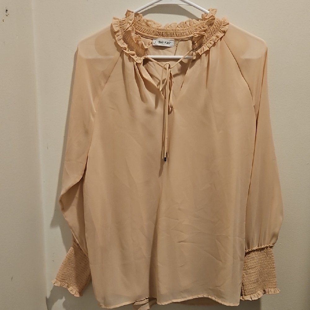 Calvin Klein Cream Ruffle Tie Blouse